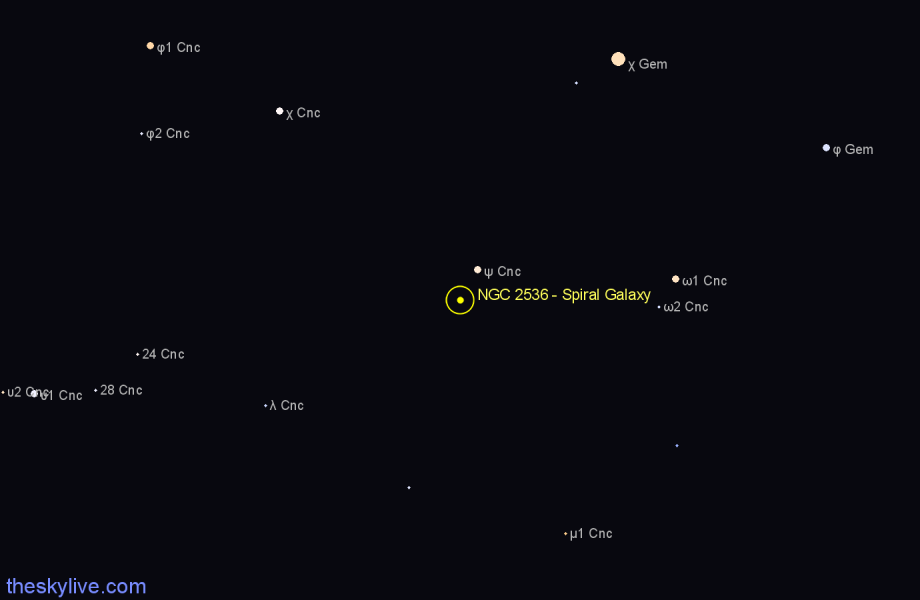 Finder chart NGC 2536 - Spiral Galaxy in Cancer star