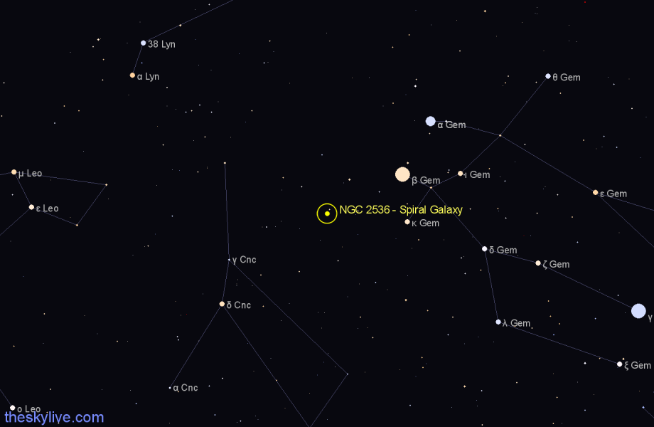 Finder chart NGC 2536 - Spiral Galaxy in Cancer star