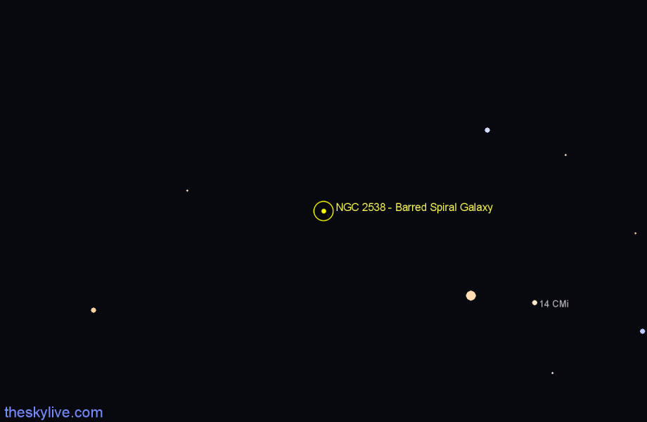 Finder chart NGC 2538 - Barred Spiral Galaxy in Hydra star