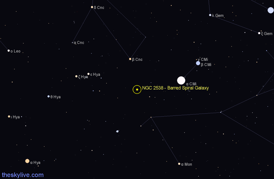 Finder chart NGC 2538 - Barred Spiral Galaxy in Hydra star