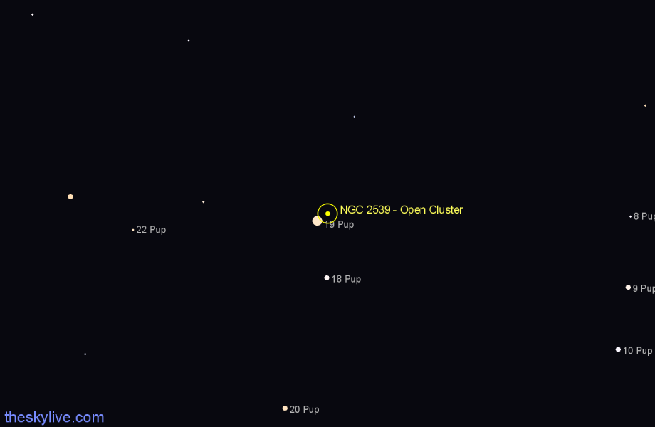 Finder chart NGC 2539 - Open Cluster in Puppis star