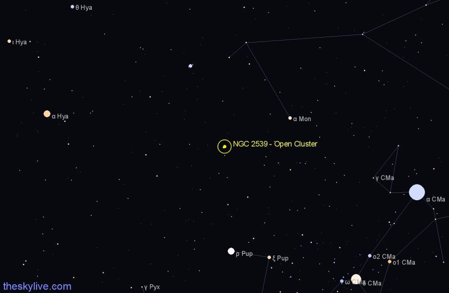 Finder chart NGC 2539 - Open Cluster in Puppis star