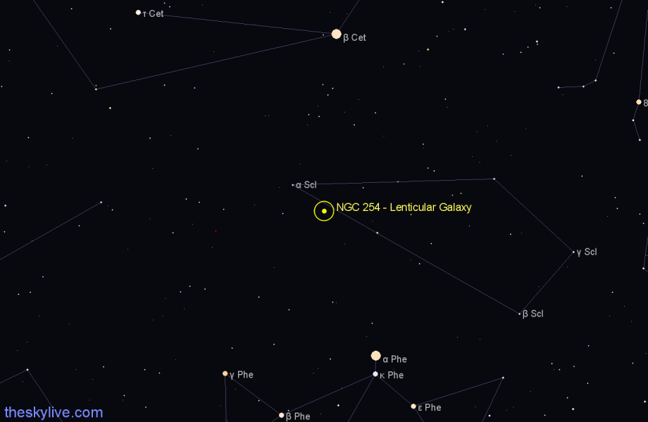 Finder chart NGC 254 - Lenticular Galaxy in Sculptor star
