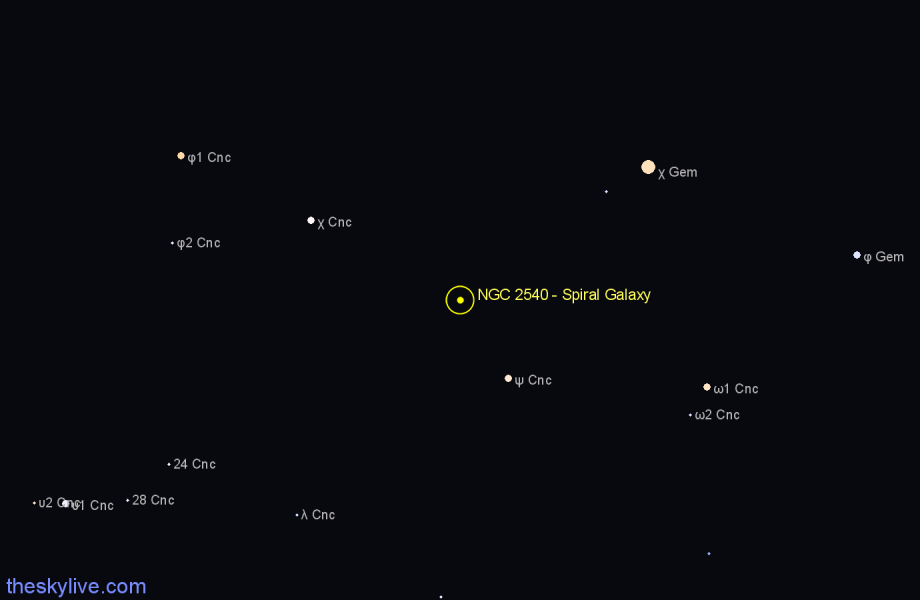 Finder chart NGC 2540 - Spiral Galaxy in Cancer star