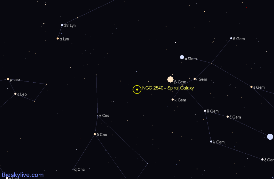 Finder chart NGC 2540 - Spiral Galaxy in Cancer star