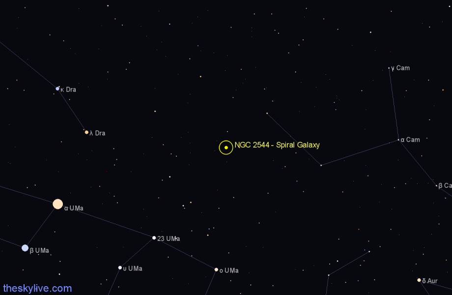 Finder chart NGC 2544 - Spiral Galaxy in Camelopardalis star