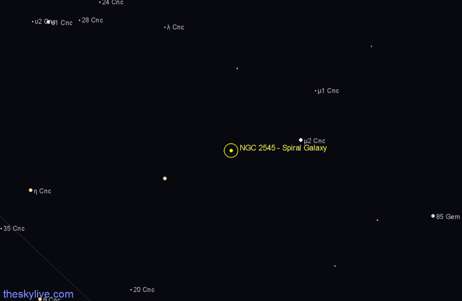 Finder chart NGC 2545 - Spiral Galaxy in Cancer star