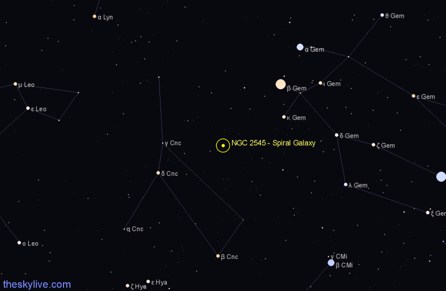 Finder chart NGC 2545 - Spiral Galaxy in Cancer star