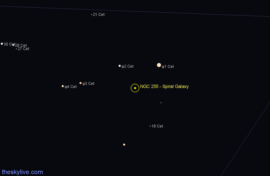 Finder chart NGC 255 - Spiral Galaxy in Cetus star