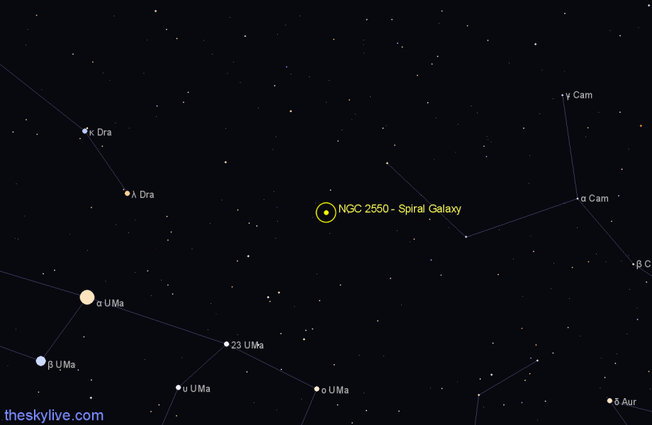 Finder chart NGC 2550 - Spiral Galaxy in Camelopardalis star