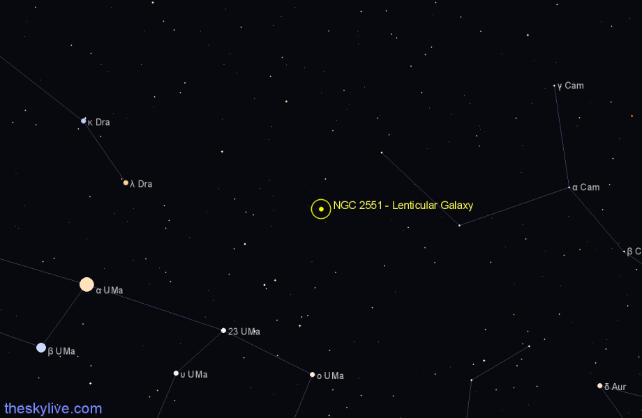 Finder chart NGC 2551 - Lenticular Galaxy in Camelopardalis star