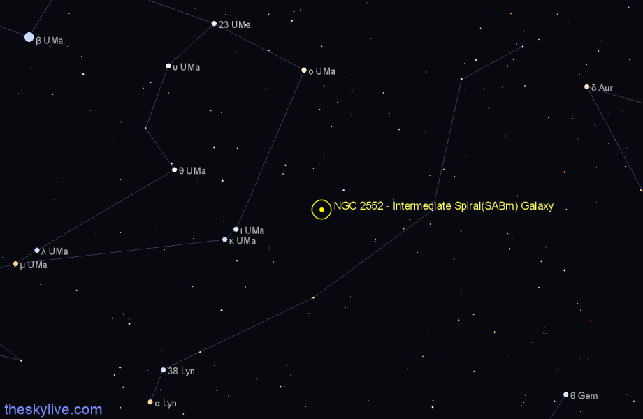 Finder chart NGC 2552 - Intermediate Spiral(SABm) Galaxy in Lynx star