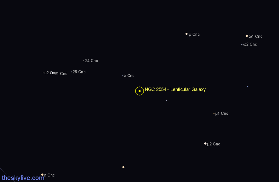 Finder chart NGC 2554 - Lenticular Galaxy in Cancer star