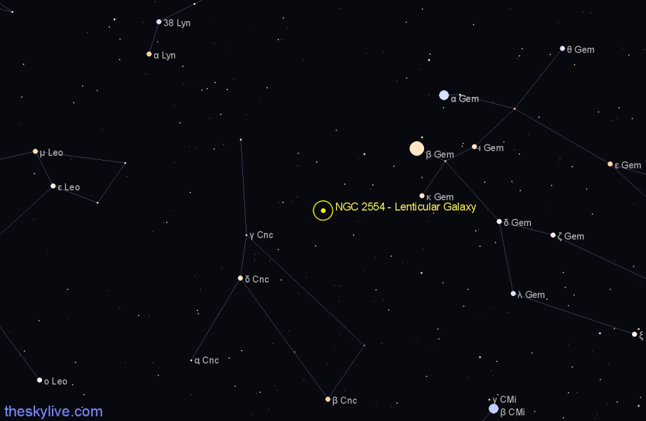 Finder chart NGC 2554 - Lenticular Galaxy in Cancer star