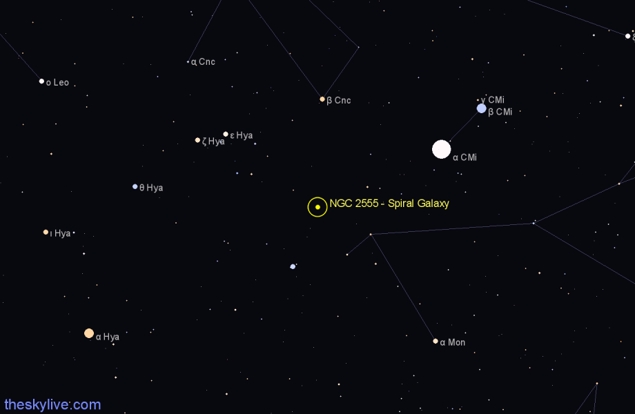 Finder chart NGC 2555 - Spiral Galaxy in Hydra star