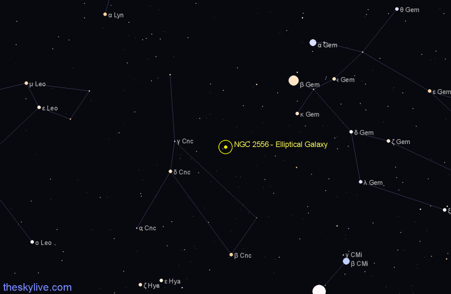 Finder chart NGC 2556 - Elliptical Galaxy in Cancer star