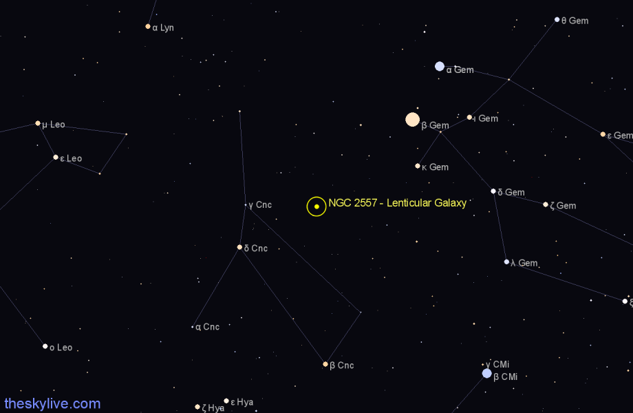 Finder chart NGC 2557 - Lenticular Galaxy in Cancer star