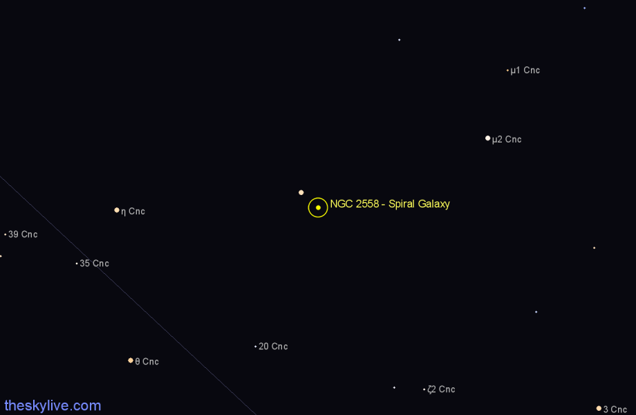 Finder chart NGC 2558 - Spiral Galaxy in Cancer star