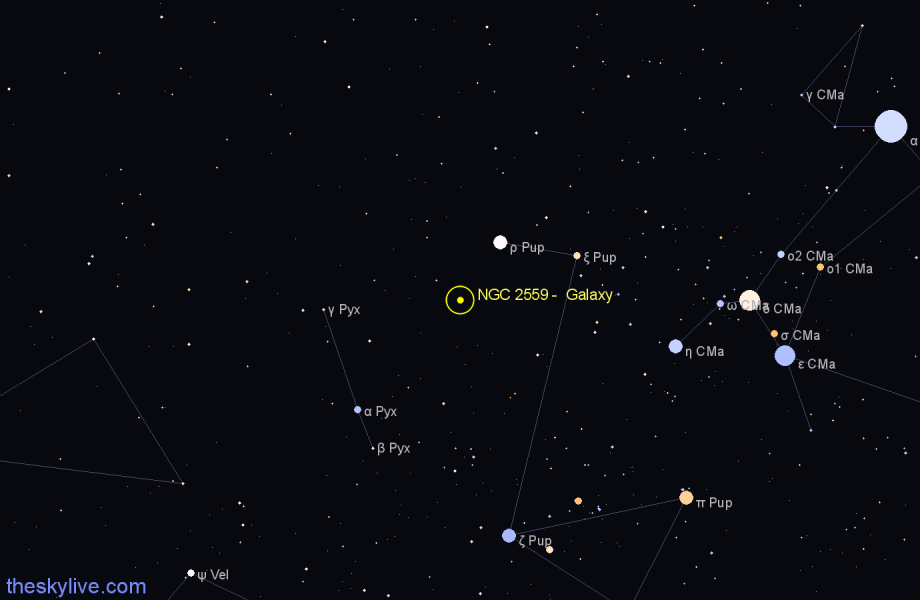 Finder chart NGC 2559 - Galaxy in Puppis star