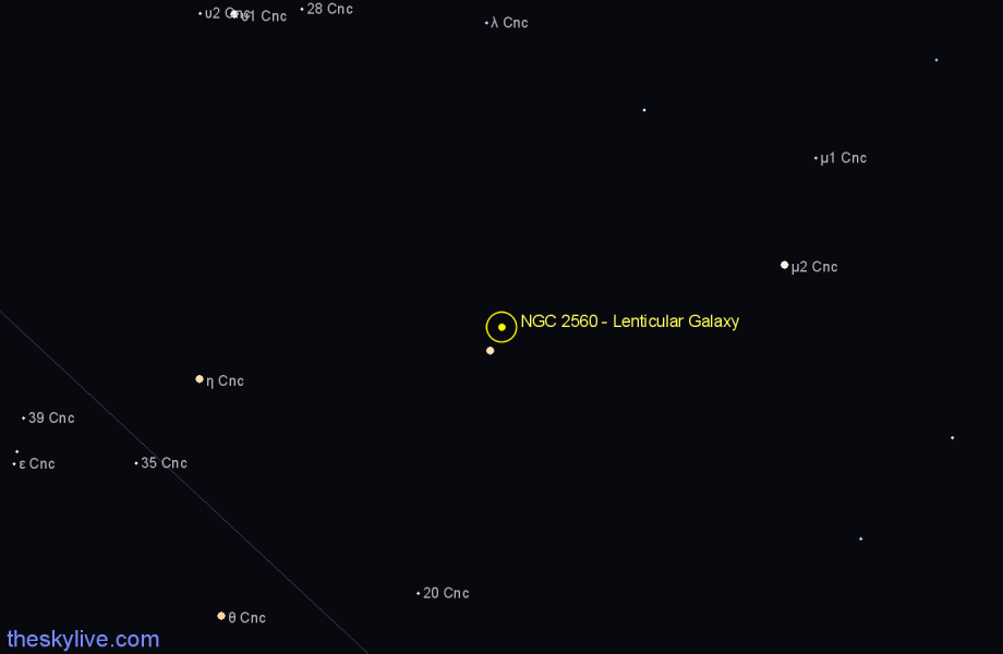 Finder chart NGC 2560 - Lenticular Galaxy in Cancer star