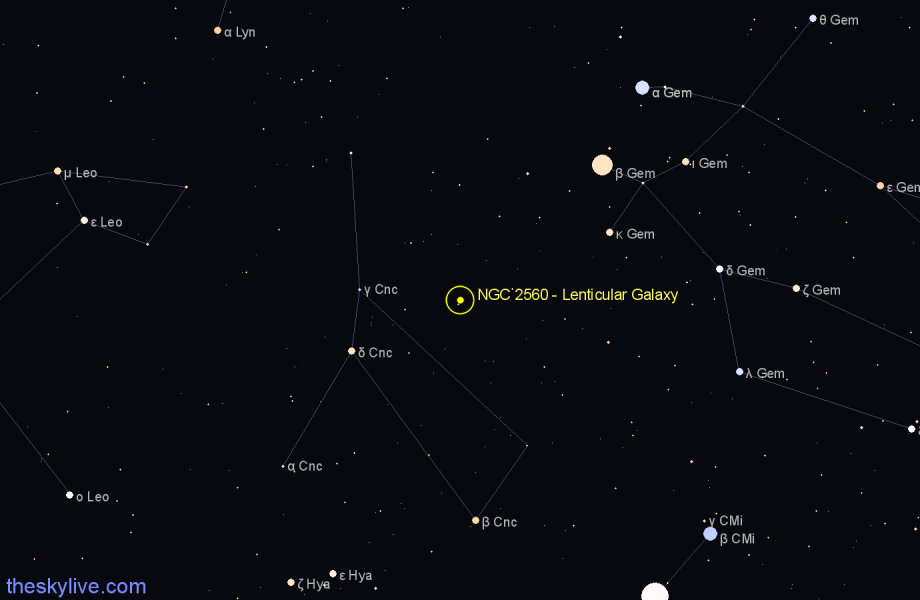 Finder chart NGC 2560 - Lenticular Galaxy in Cancer star