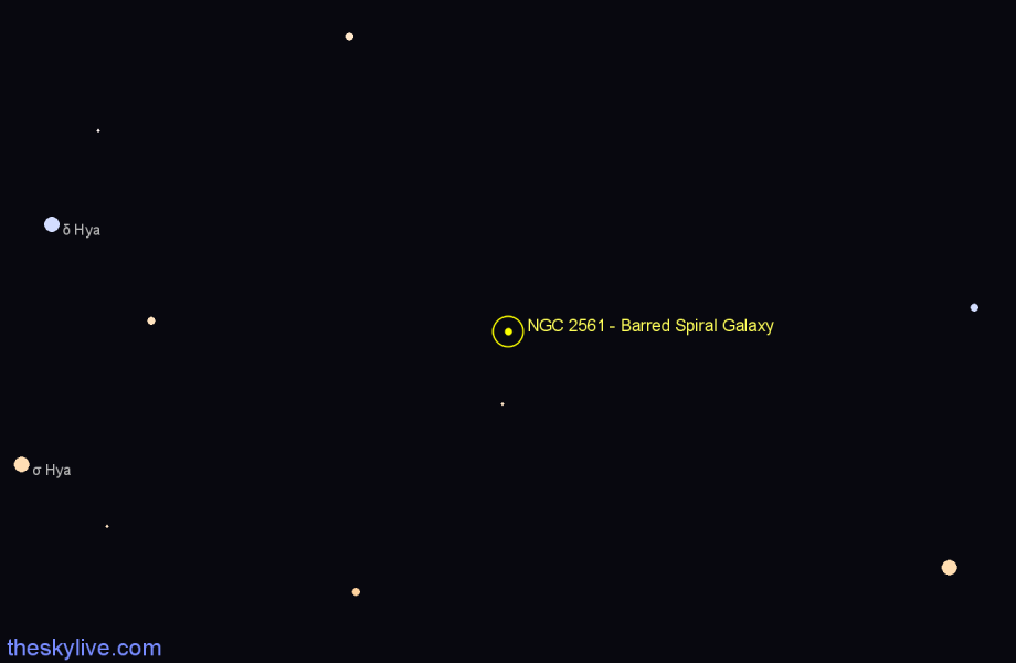 Finder chart NGC 2561 - Barred Spiral Galaxy in Hydra star