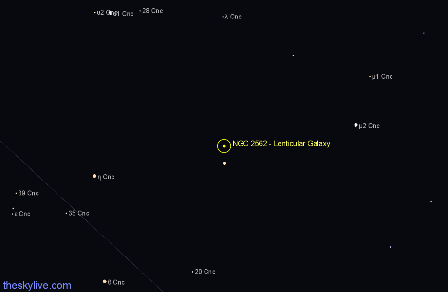 Finder chart NGC 2562 - Lenticular Galaxy in Cancer star