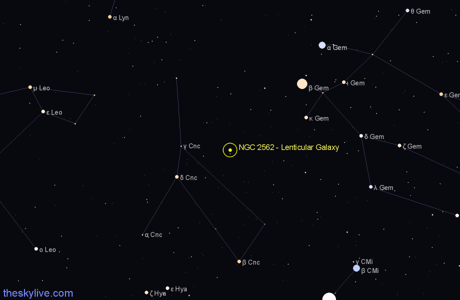 Finder chart NGC 2562 - Lenticular Galaxy in Cancer star