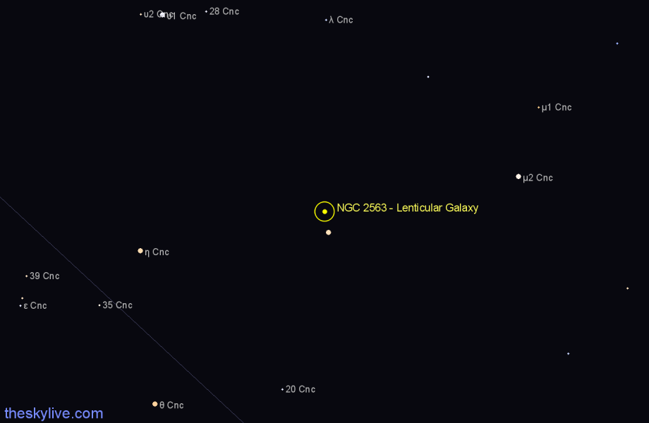 Finder chart NGC 2563 - Lenticular Galaxy in Cancer star