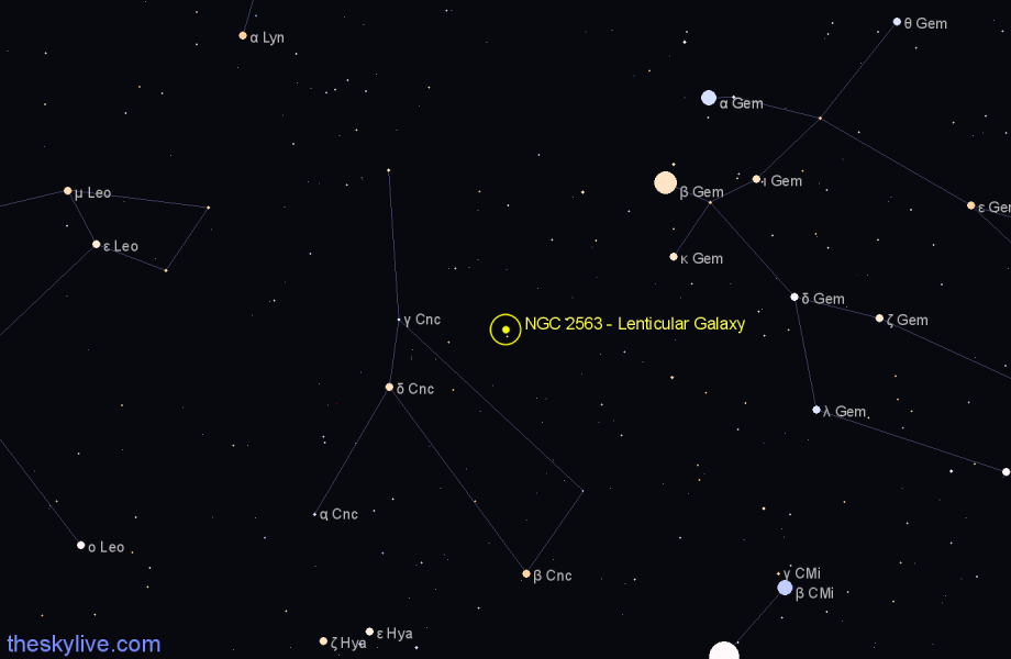 Finder chart NGC 2563 - Lenticular Galaxy in Cancer star