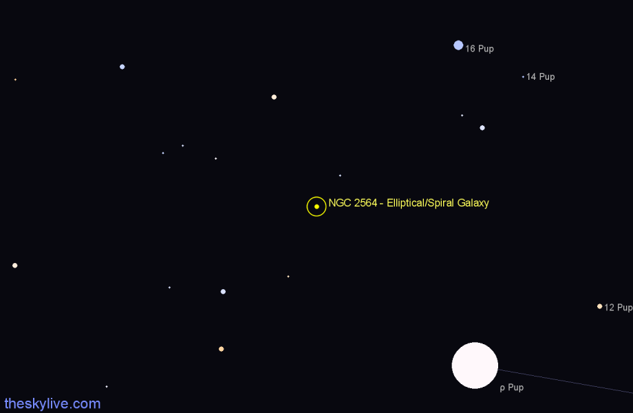 Finder chart NGC 2564 - Elliptical/Spiral Galaxy in Puppis star
