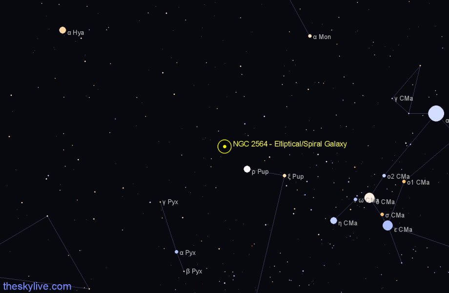 Finder chart NGC 2564 - Elliptical/Spiral Galaxy in Puppis star