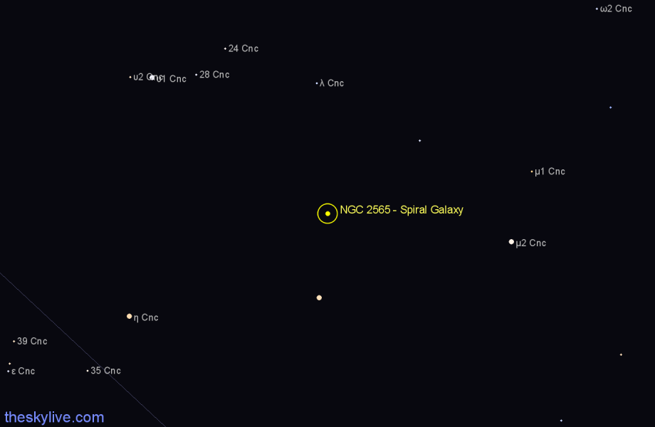 Finder chart NGC 2565 - Spiral Galaxy in Cancer star