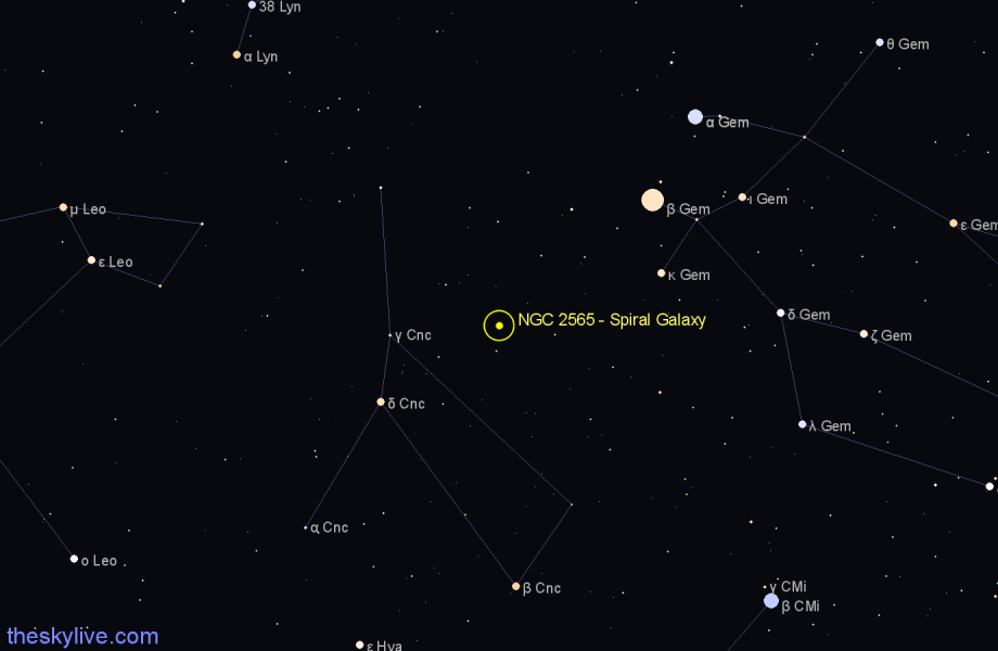 Finder chart NGC 2565 - Spiral Galaxy in Cancer star