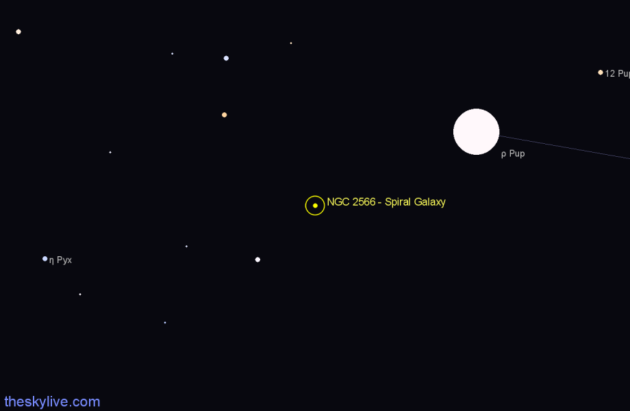 Finder chart NGC 2566 - Spiral Galaxy in Puppis star