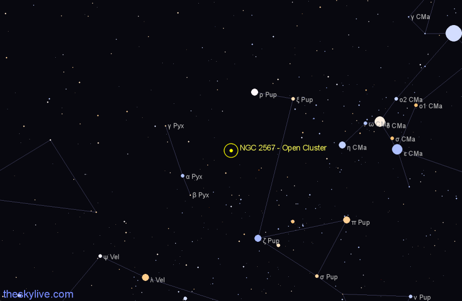 Finder chart NGC 2567 - Open Cluster in Puppis star