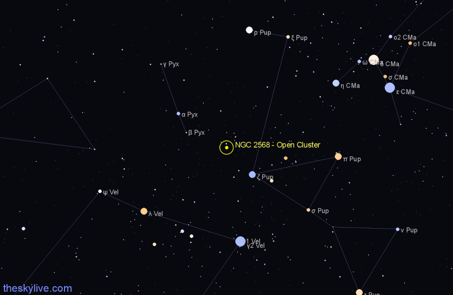 Finder chart NGC 2568 - Open Cluster in Puppis star