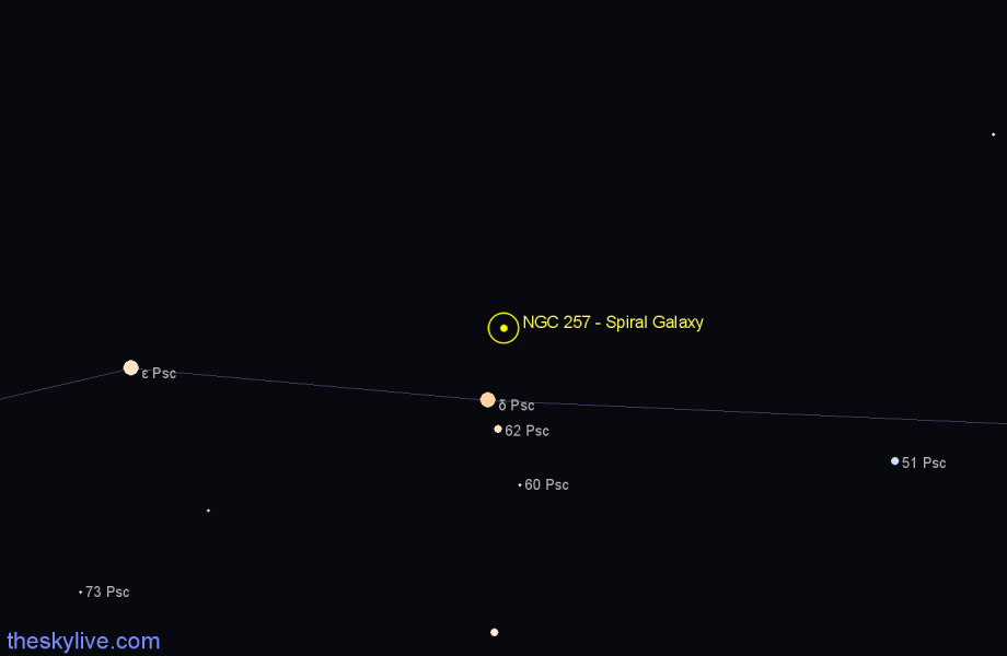 Finder chart NGC 257 - Spiral Galaxy in Pisces star