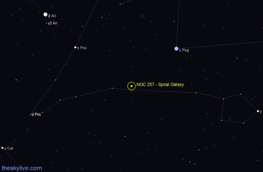 Finder chart NGC 257 - Spiral Galaxy in Pisces star