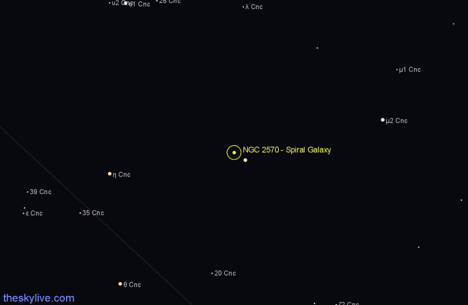 Finder chart NGC 2570 - Spiral Galaxy in Cancer star