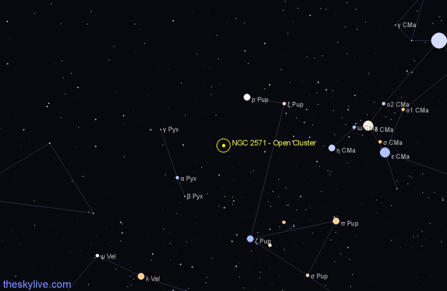 Finder chart NGC 2571 - Open Cluster in Puppis star