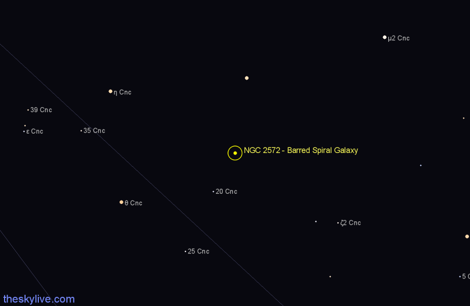 Finder chart NGC 2572 - Barred Spiral Galaxy in Cancer star