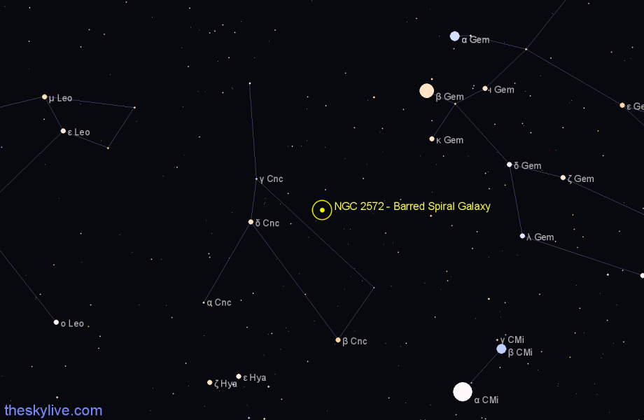 Finder chart NGC 2572 - Barred Spiral Galaxy in Cancer star