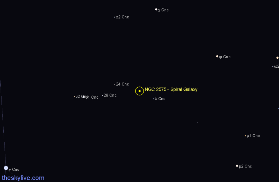 Finder chart NGC 2575 - Spiral Galaxy in Cancer star