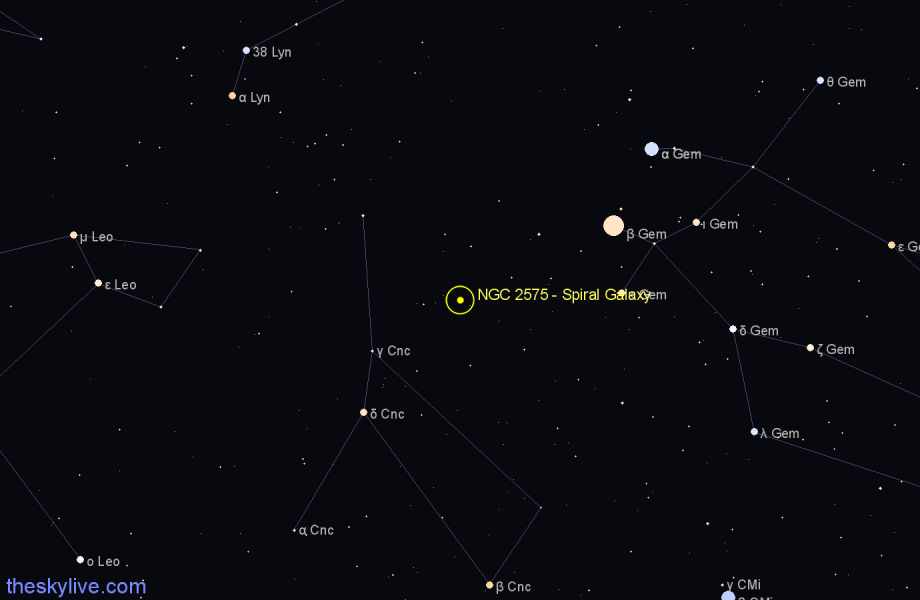 Finder chart NGC 2575 - Spiral Galaxy in Cancer star