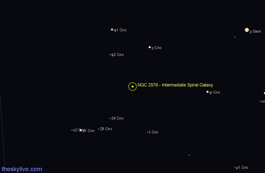 Finder chart NGC 2576 - Intermediate Spiral Galaxy in Cancer star