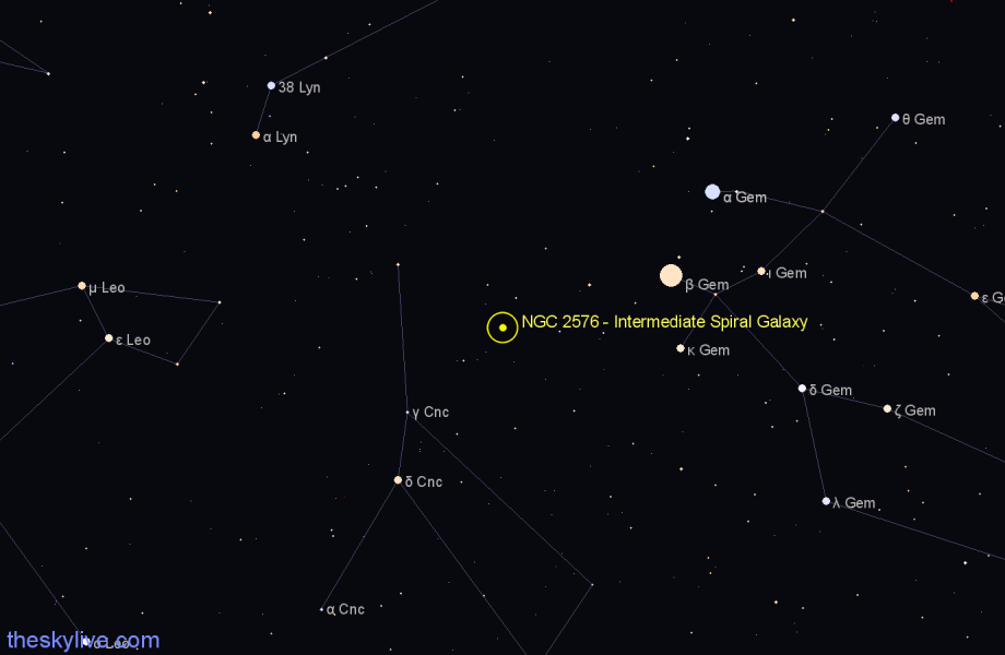 Finder chart NGC 2576 - Intermediate Spiral Galaxy in Cancer star