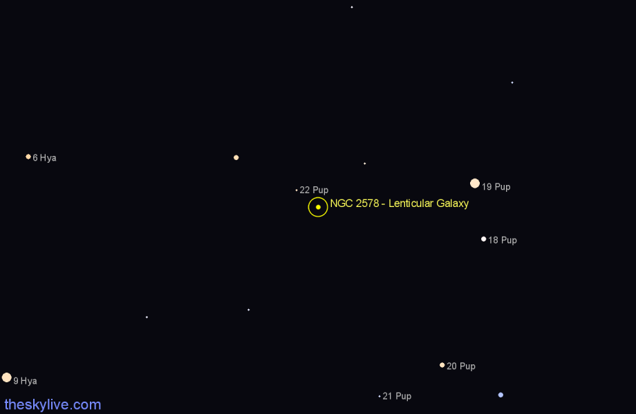 Finder chart NGC 2578 - Lenticular Galaxy in Puppis star