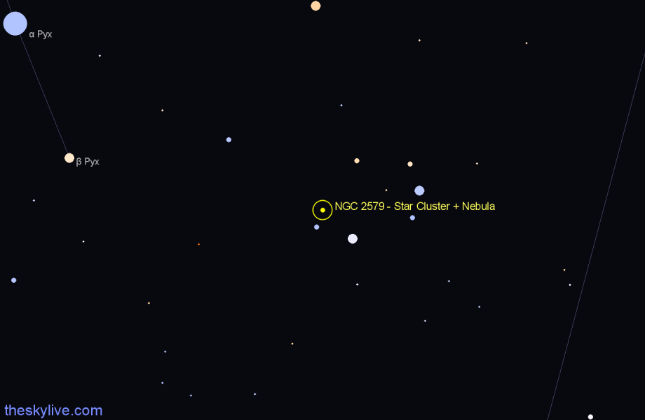 Finder chart NGC 2579 - Star Cluster + Nebula in Puppis star