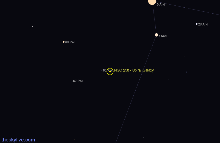 Finder chart NGC 258 - Spiral Galaxy in Andromeda star